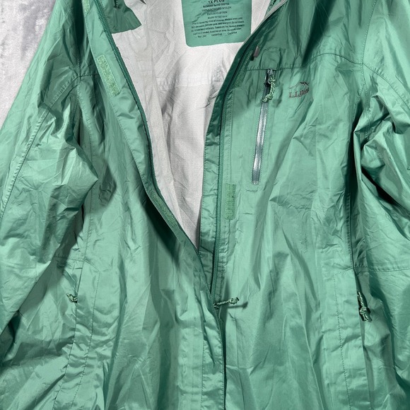 LL Bean Trail Model Rain Jacket Womens 1X Plus Green Hooded Windbreaker Full Zip - Picture 4 of 11